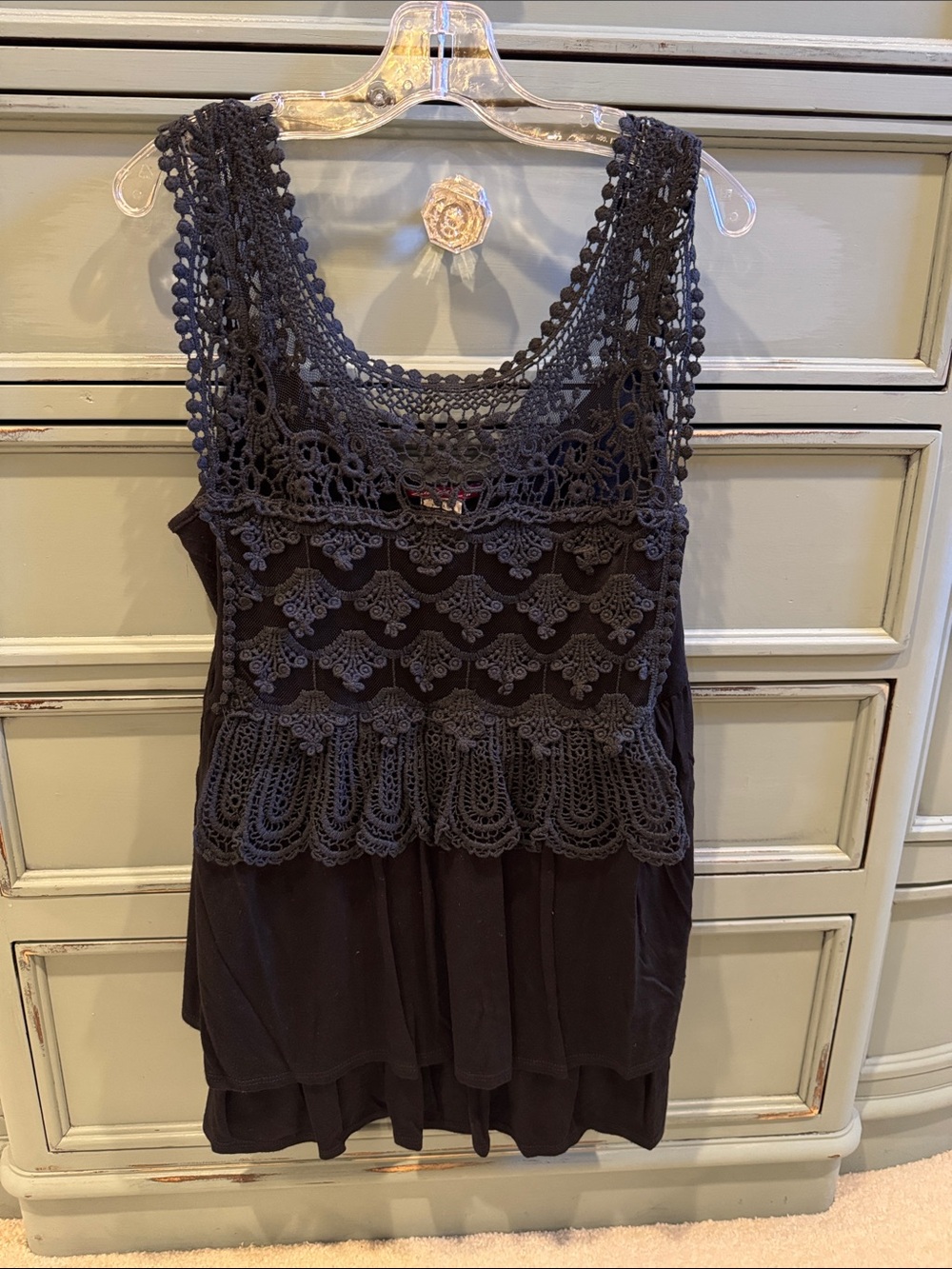 Women's Black Crochet Tank Top - Sleeveless Layered Style
